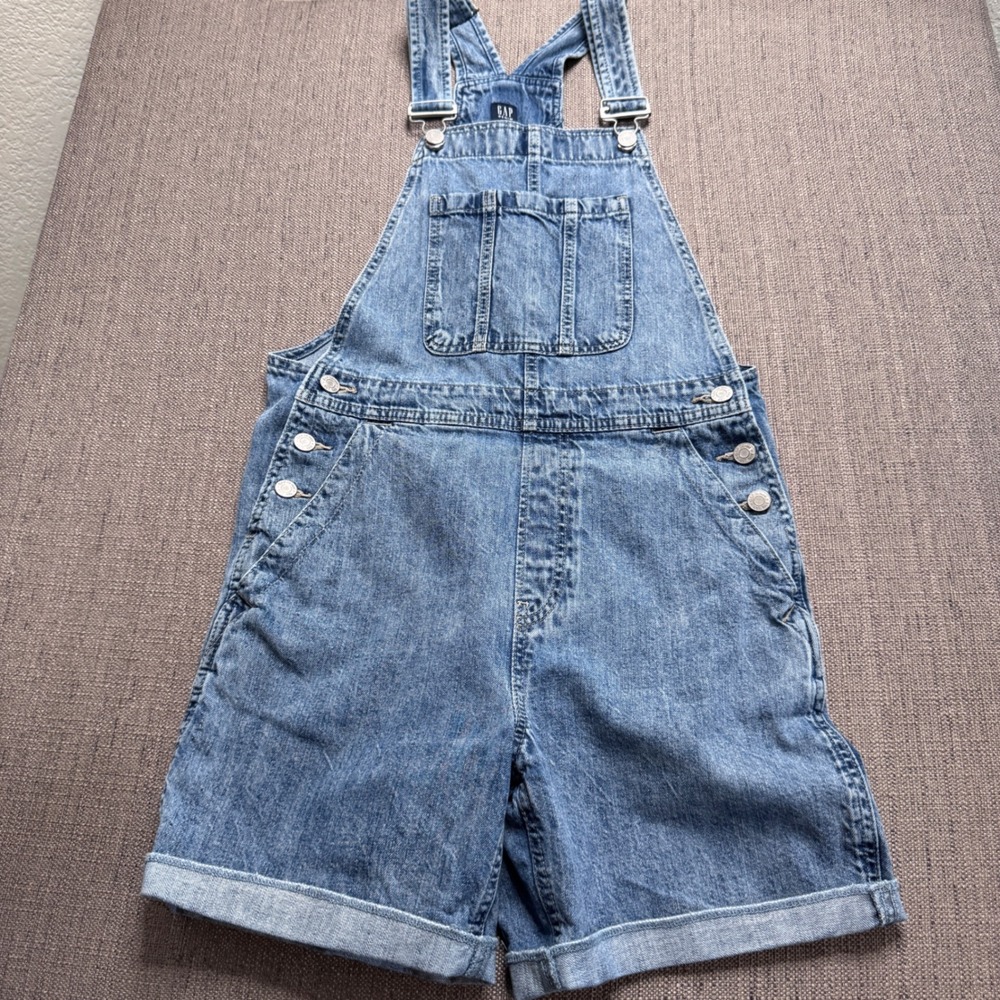 Gap Denim For Good Women Blue Jean Short Overalls Medium Wash Cuffed Size S